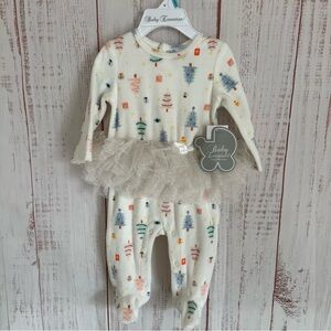 NEW! Baby essentials baby girl footie with tutu printed trees